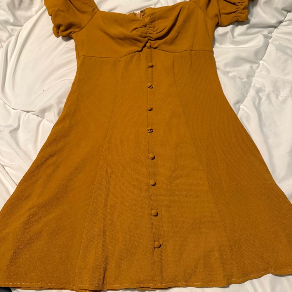 City Studio Mustard Button-Front Mini Dress